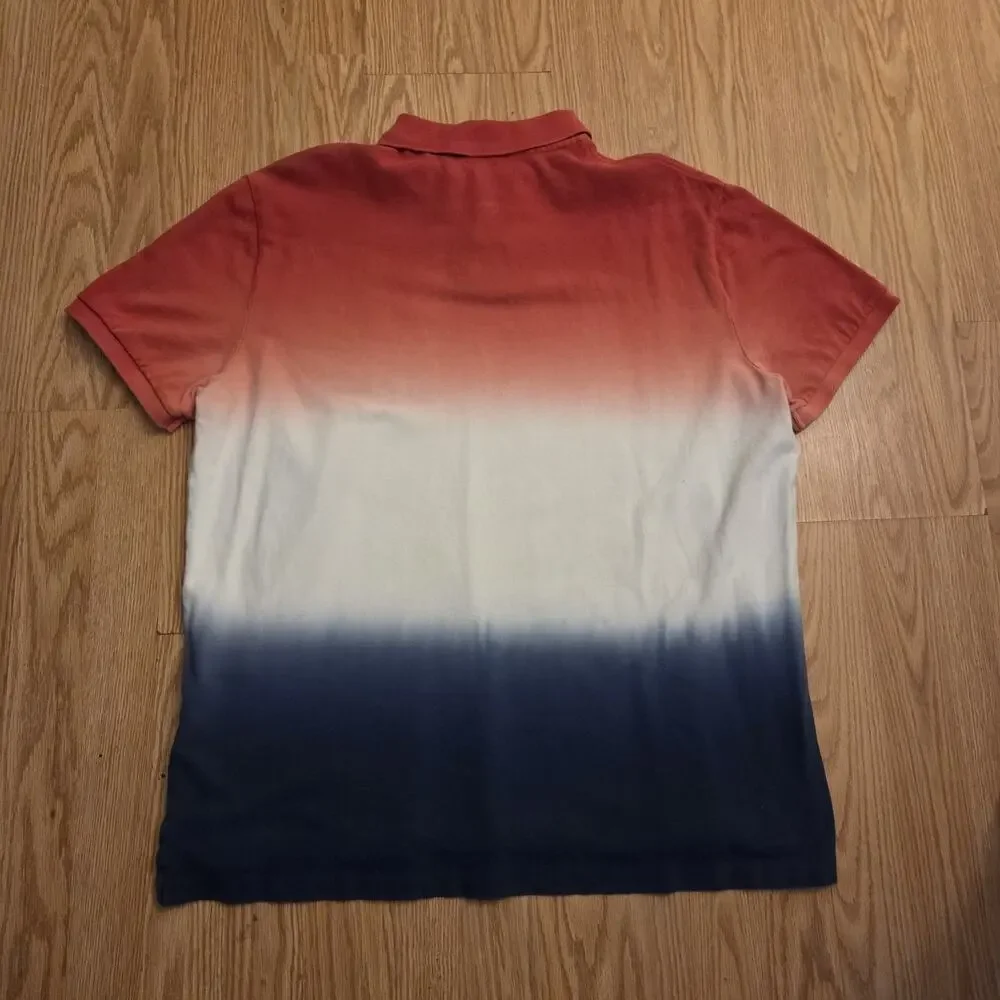 Polo Ralph Lauren Mens Custom Slim Fit Ombre Polo Shirt L Red White Blue Dip Dye